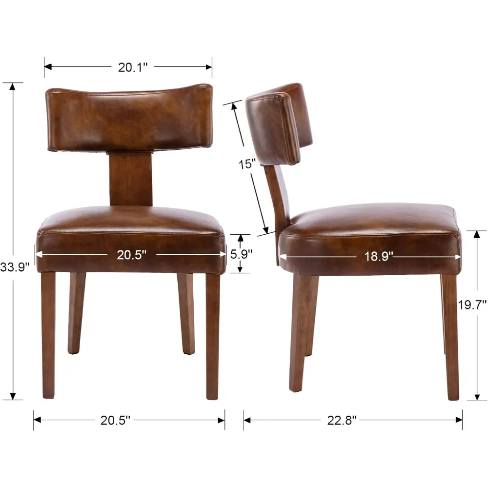 Modern Dining Chairs Set of 4, Comfy Upholstered Side Chairs with Wood Legs, PU Leather Dining Chairs with Curved Wingback for L