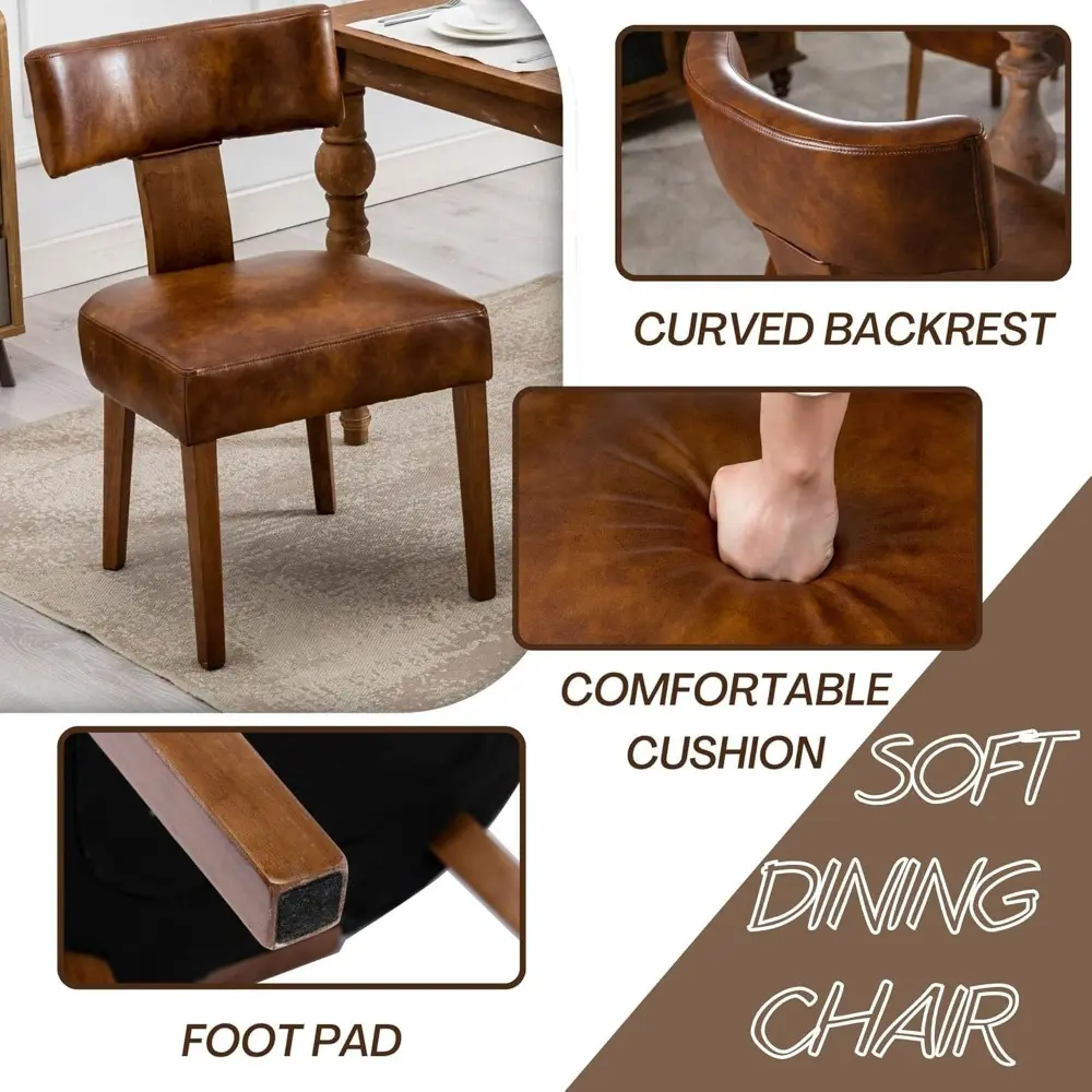 Modern Dining Chairs Set of 4, Comfy Upholstered Side Chairs with Wood Legs, PU Leather Dining Chairs with Curved Wingback for L