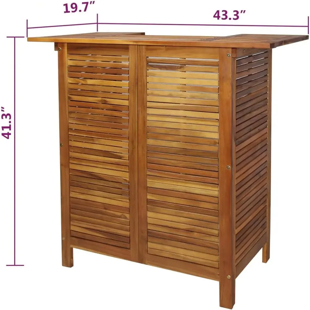 Benjara Outdoor Bar Counter Table w Shelves, 43 Inch Brown Solid Acacia Wood