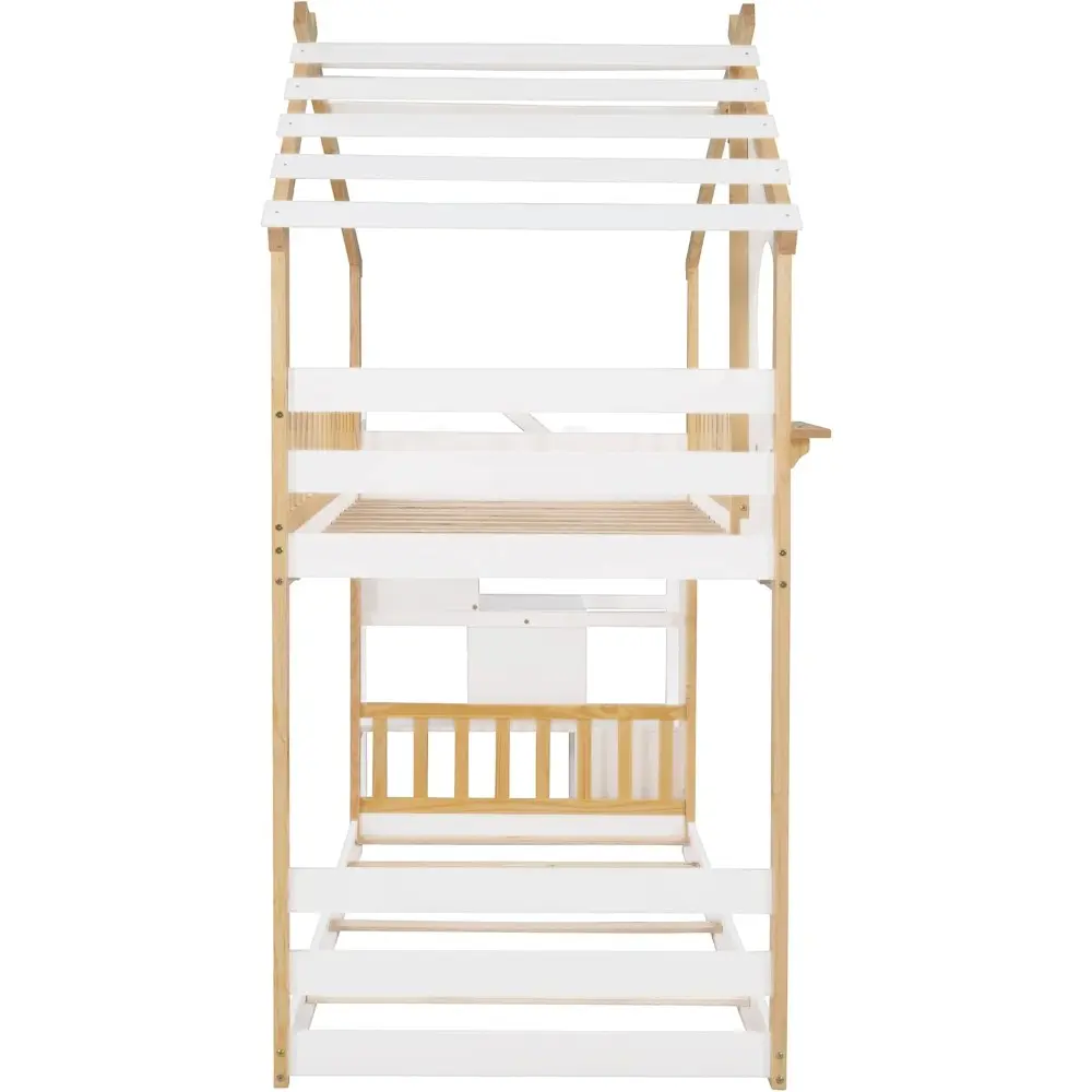 Harper & Bright Designs Twin Over Twin Bunk Bed with Stairs, Stairway House Bunk Bed Frame with Storage and Guard Rail for Kids