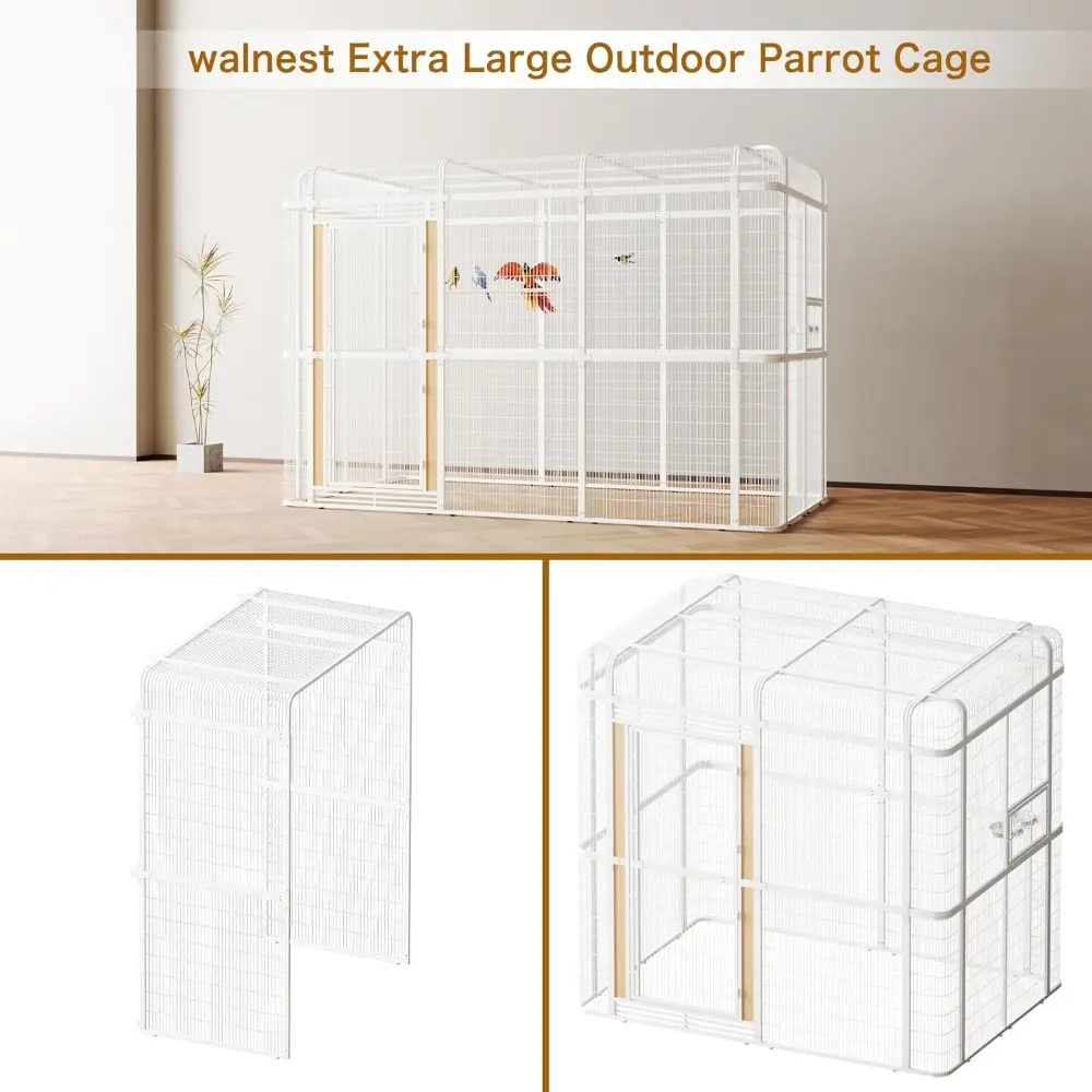10FT Heavy Duty Outdoor Walk-in Bird Cage – Carbon Crystal Board & Metal Aviary for Macaw, Budgie, Conure, Lovebird & More,Spaci