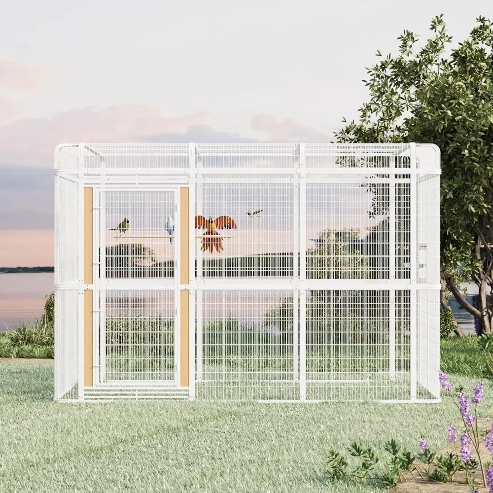 10FT Heavy Duty Outdoor Walk-in Bird Cage – Carbon Crystal Board & Metal Aviary for Macaw, Budgie, Conure, Lovebird & More,Spaci