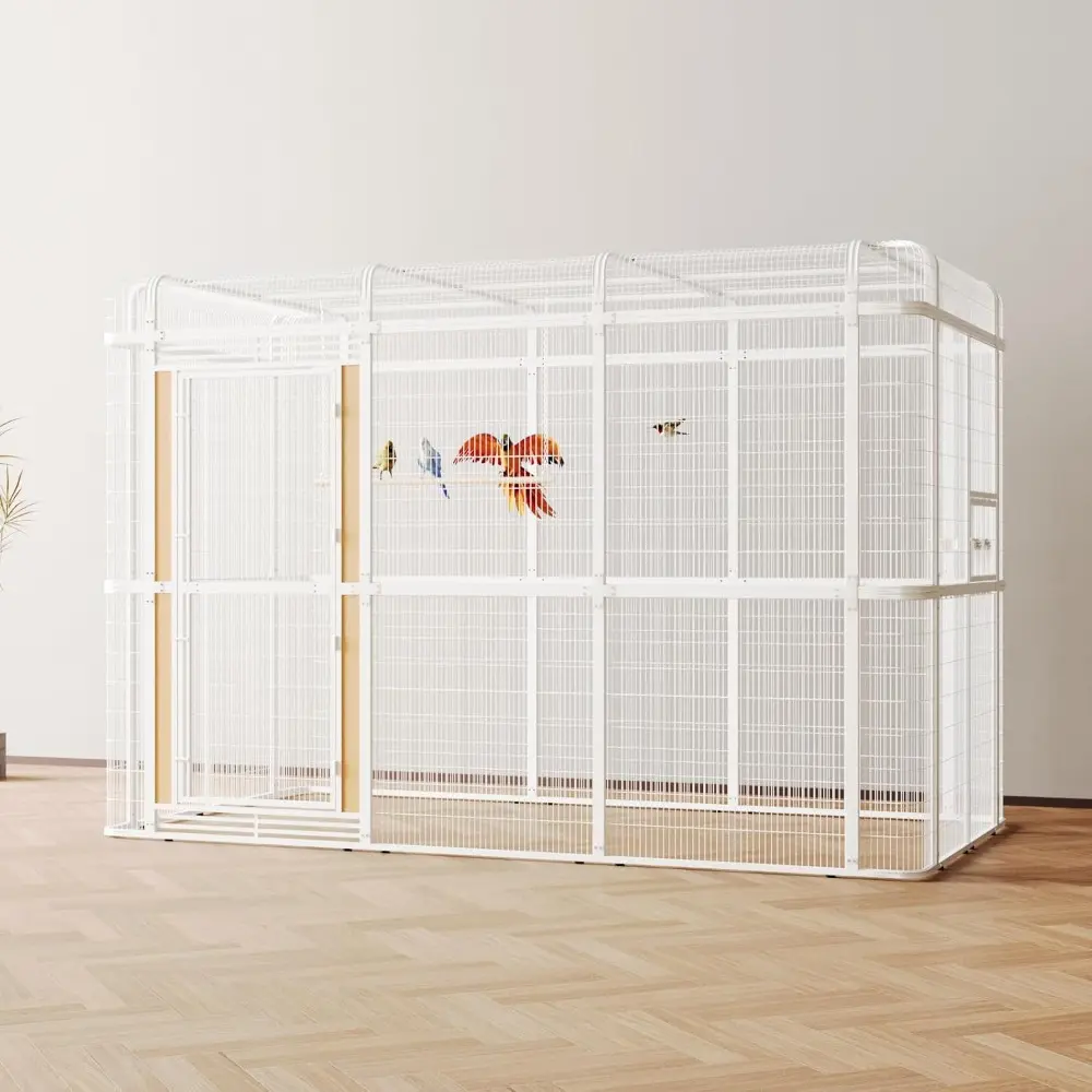 10FT Heavy Duty Outdoor Walk-in Bird Cage – Carbon Crystal Board & Metal Aviary for Macaw, Budgie, Conure, Lovebird & More,Spaci