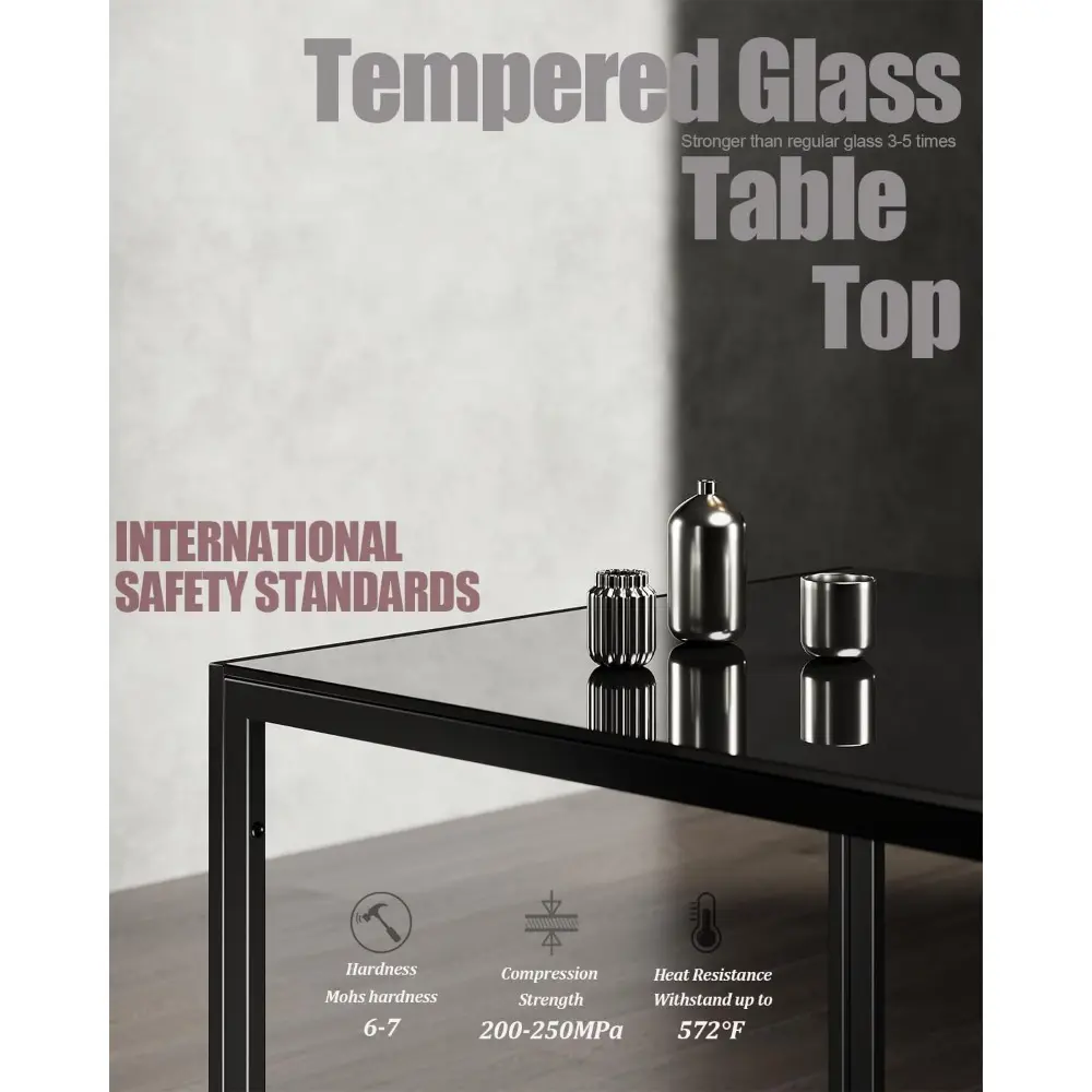 Dining Table Set for 4, Kitchen Table and Chairs Set of 4, 5 Piece Modern Dining Room Table Set with Tempered Glass Top and PU L