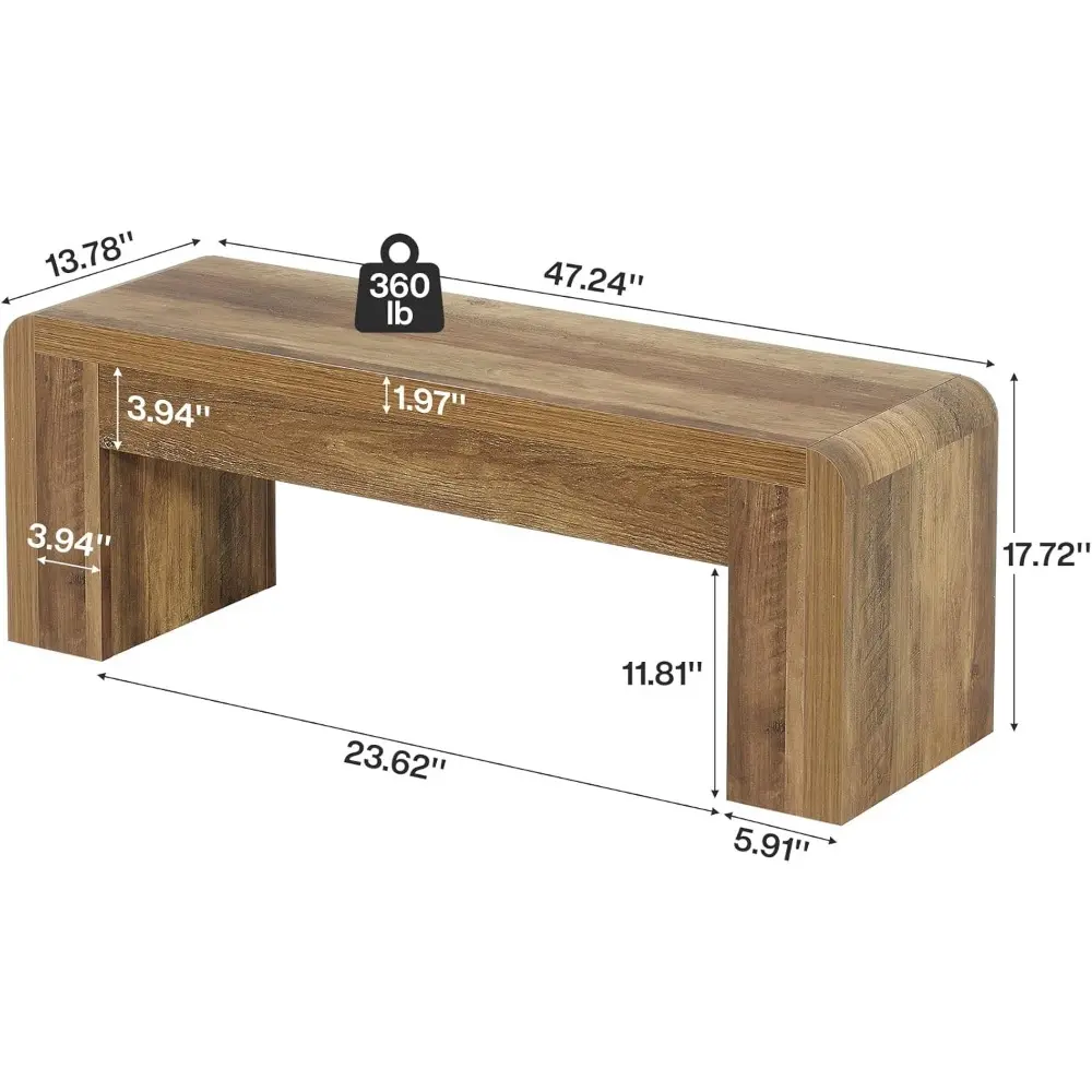 47" Long Entryway Bench, Large Engineered Wood Shoe Bench with Heavy-Duty Legs, Farmhouse End of Bed Bench for Bedroom, Entrywa