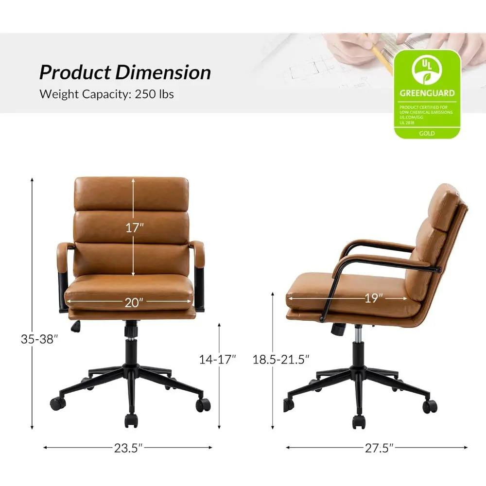 Modern Faux Leather Home Office Chair with Tilt Lock & Metal Base, Desk Chair with Wheels & Padded Cushion, 360° Swivel Wide Se