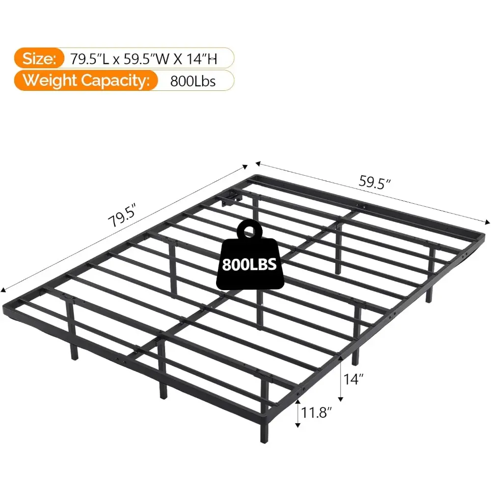 VINGLI Floating Bed Frame Queen with USB Charging Station/LED Lights, 14'' Platform Bed Frame Heavy Duty Metal Bed Queen Size fo