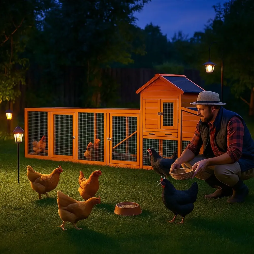 122" Large Chicken Coop Wooden Backyard Hen House - Indoor Outdoor Poultry Pet Hutch Garden Backyard Cage 2 Story Poultry Cage w