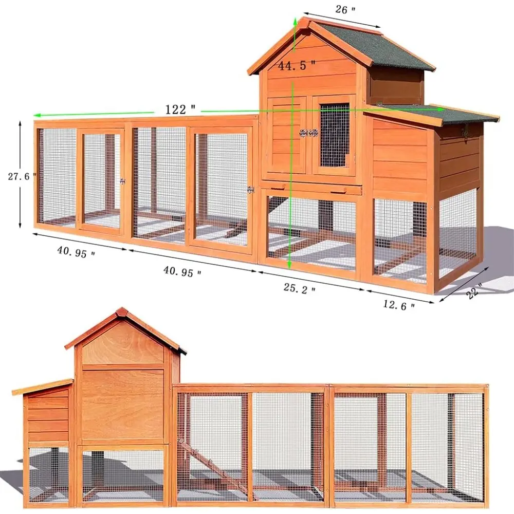 122" Large Chicken Coop Wooden Backyard Hen House - Indoor Outdoor Poultry Pet Hutch Garden Backyard Cage 2 Story Poultry Cage w