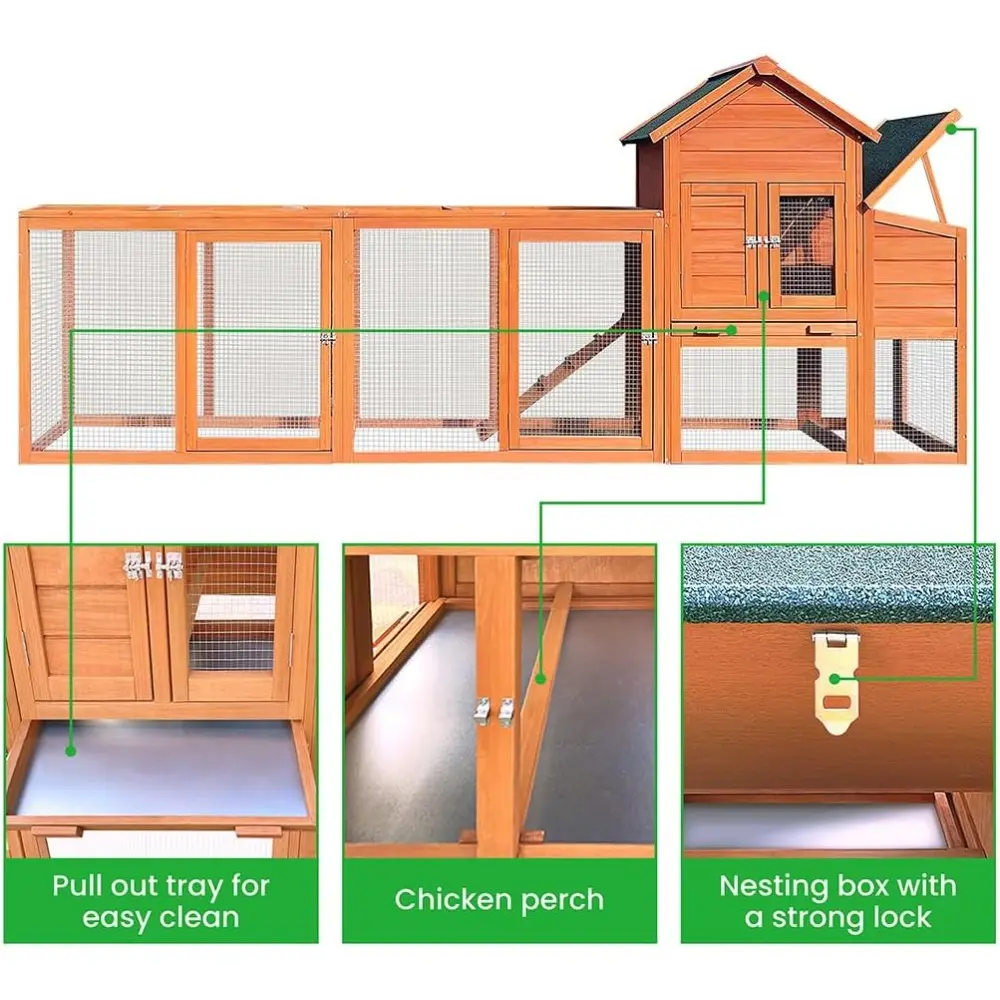 122" Large Chicken Coop Wooden Backyard Hen House - Indoor Outdoor Poultry Pet Hutch Garden Backyard Cage 2 Story Poultry Cage w