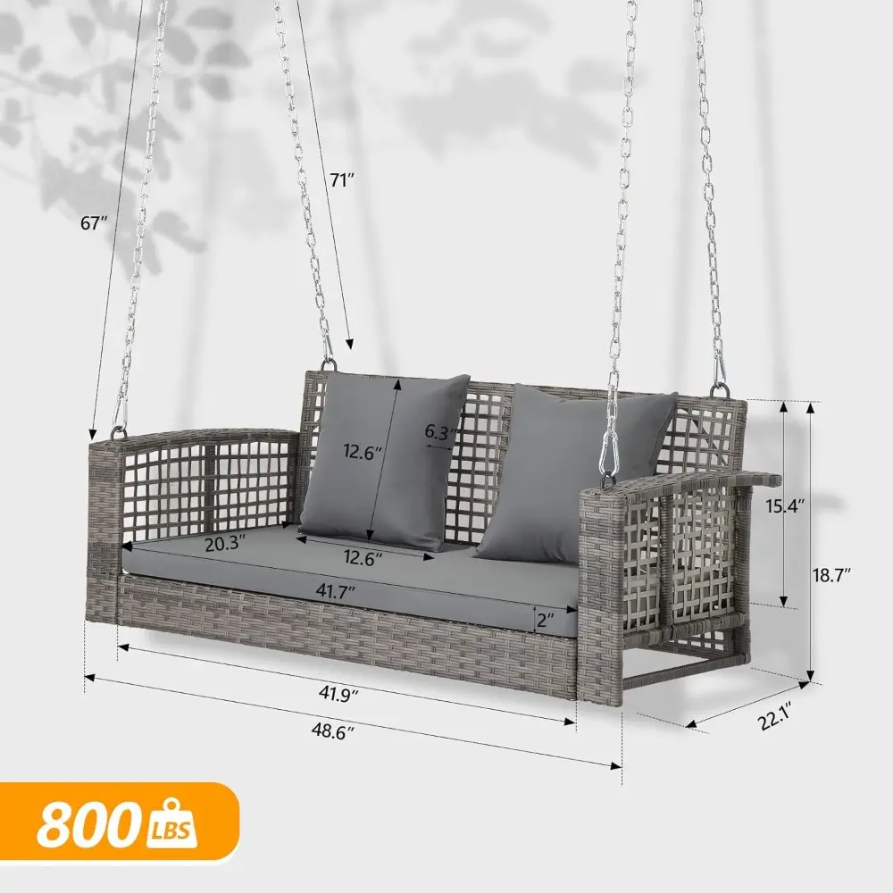 4 FT Rattan Porch Swing Outdoor Support 800 LBS with Cushions & Adjustable Chains, Patio Wicker Swing Bench Chair for Garden, Y