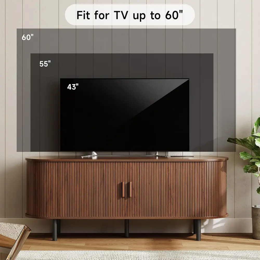 55" TV Stand with Power Outlet for TVs up to 60 Inch, Entertainment Center with Storage and Adjustable Shelves, Modern Media Con
