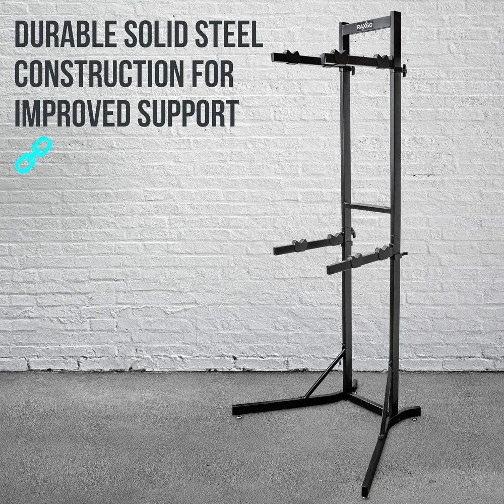Bike Garage Storage Rack, 4 Bicycle Garage Floor Stand, Adjustable, Freestanding, Adjustable Hooks, For Mountain & Road bicycles