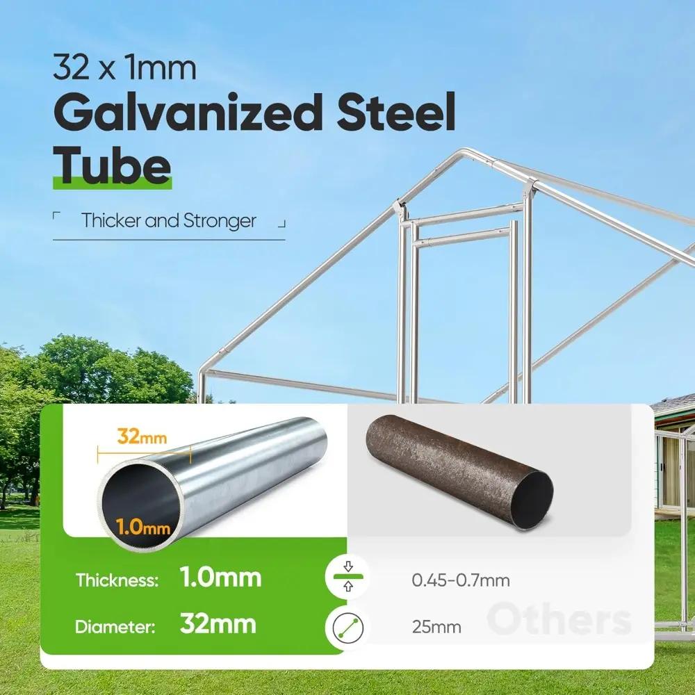 Premium Large Metal Chicken Coop Run Upgraded with Galvanized Hardware Cloth & 1.26" Reinforced Metal Tube, Walk-in Poultry Cag