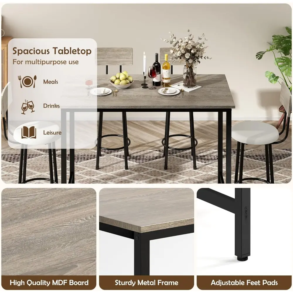 47.2-Inch Bar Table and Chairs Set, Modern Industrial 5-Piece Counter Height Dining Table Set, Bar Table with 4 stools Bar