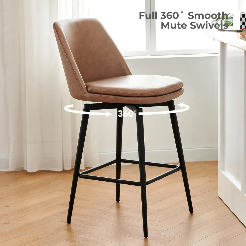 Counter Height Swivel Barstools, FSC Certified Upholstered Faux Leather Bar Stools Set of 2, Metal Base, 27.2" Seat Height, Sad