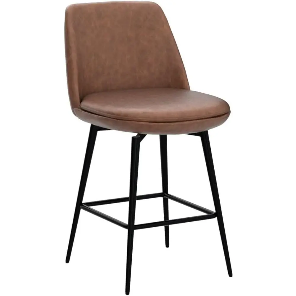 Counter Height Swivel Barstools, FSC Certified Upholstered Faux Leather Bar Stools Set of 2, Metal Base, 27.2" Seat Height, Sad
