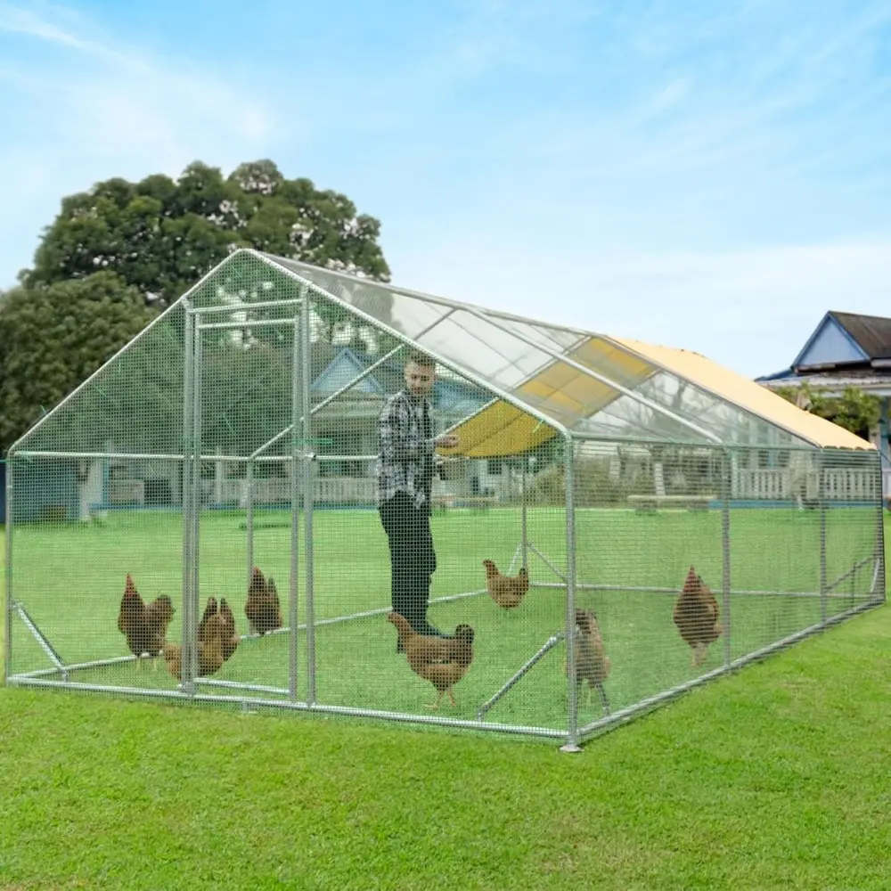 Premium Large Metal Chicken Coop Run Upgraded with Galvanized Hardware Cloth & 1.26" Reinforced Metal Tube, Walk-in Poultry Cag