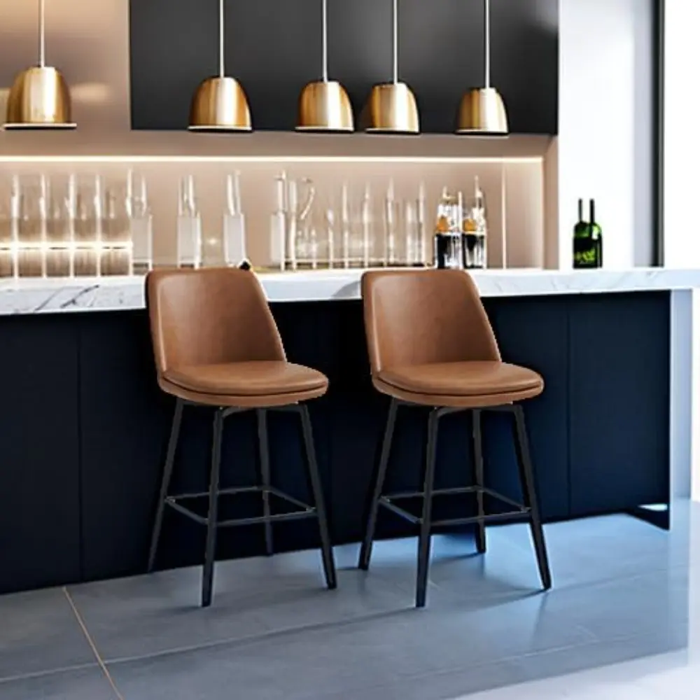Counter Height Swivel Barstools, FSC Certified Upholstered Faux Leather Bar Stools Set of 2, Metal Base, 27.2" Seat Height, Sad
