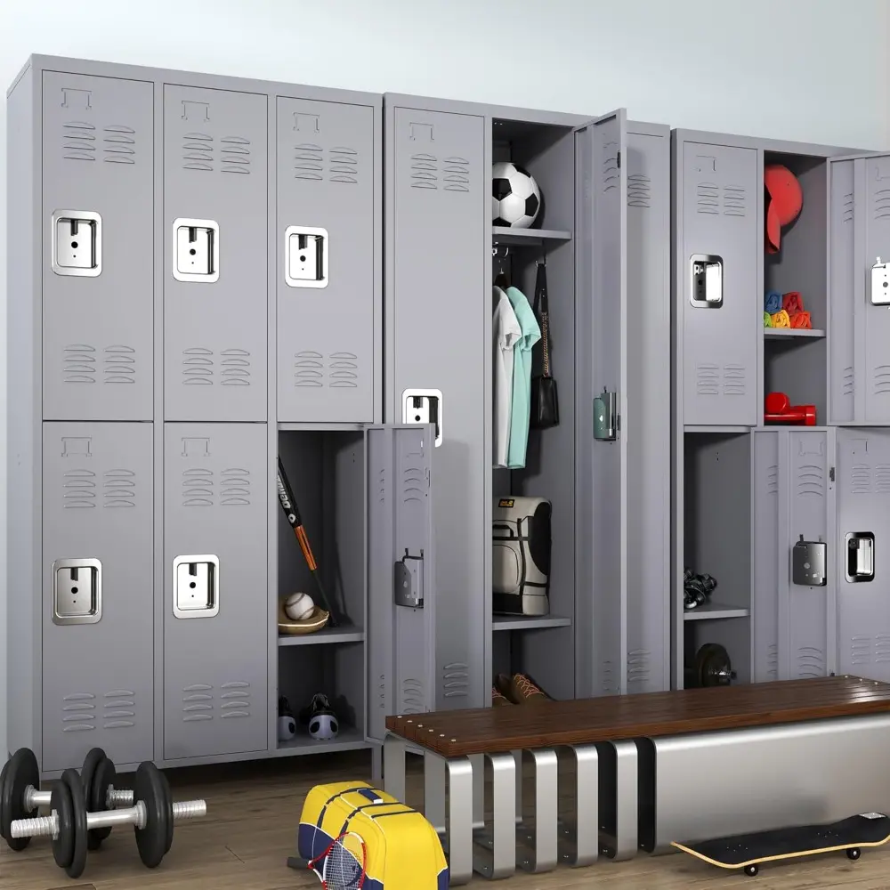 Metal Locker 3 Doors Storage Lockers for Employee,72" Tall Locker with Shelves and Hooks Steel Sports Locker for Office School O