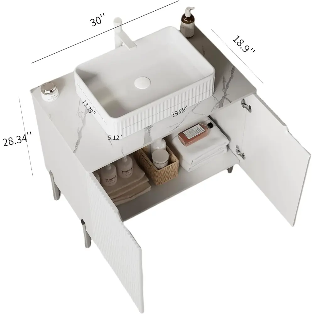 30" Bathroom Vanity with Sink, Modern Bathroom Storage Cabinet with Black Rectangular Ceramic Basin and Sintered Stone Counterto