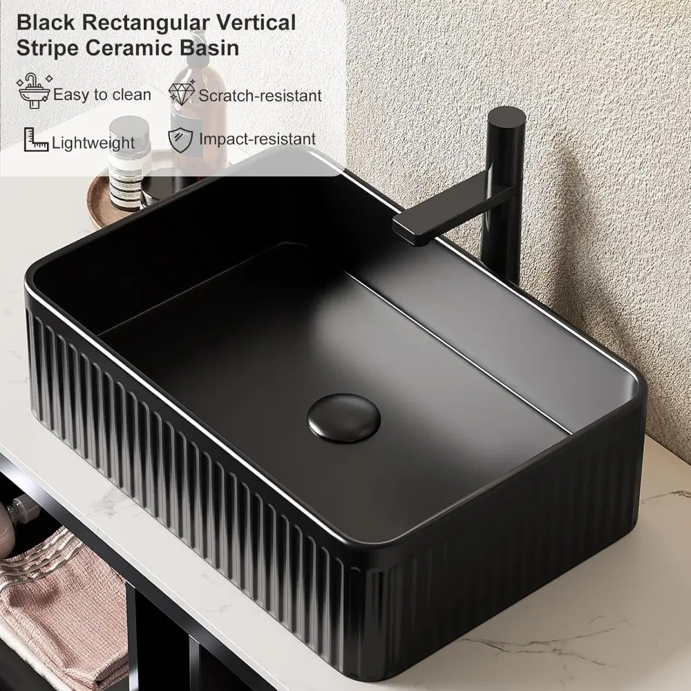 30" Bathroom Vanity with Sink, Modern Bathroom Storage Cabinet with Black Rectangular Ceramic Basin and Sintered Stone Counterto