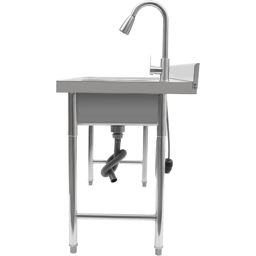 Stainless Steel Commercial Kitchen Sink, 1 Compartment Kitchen Sinks w/Faucet & Drainboard Free Standing Single Bowl Kitchen Sin