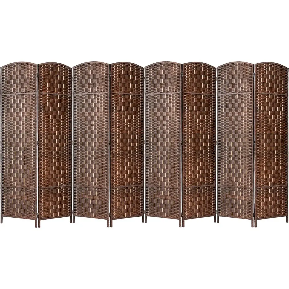 8 Panels Room Divider Privacy Partition Screen Bamboo Fiber Weave Brown Color 5.9 ft High X 11.7 ft Wide
