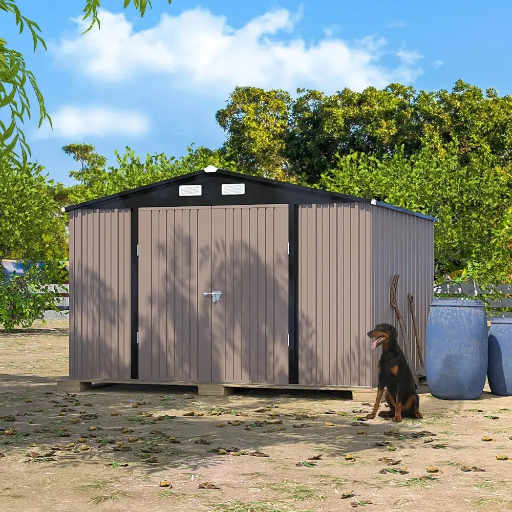 Outdoor Storage Shed 10x10 FT, Outside Sheds & Outdoor Storage Metal Galvanized Steel for Backyard, Patio, Lawn, Tool Shed with