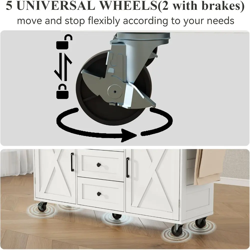 Kitchen Island with Storage, 55" Kitchen Island on Wheels with LED Lights & 3 Drawers,Rolling Kitchen Cart with Spice Rack & Tow