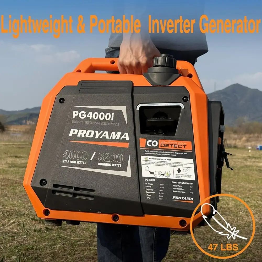 4000W Portable Gas Inverter Generator, CO Sensor, Digital Interface, RV - Ready, LED Light, ECO - Mode, Parallel Capable, Low O