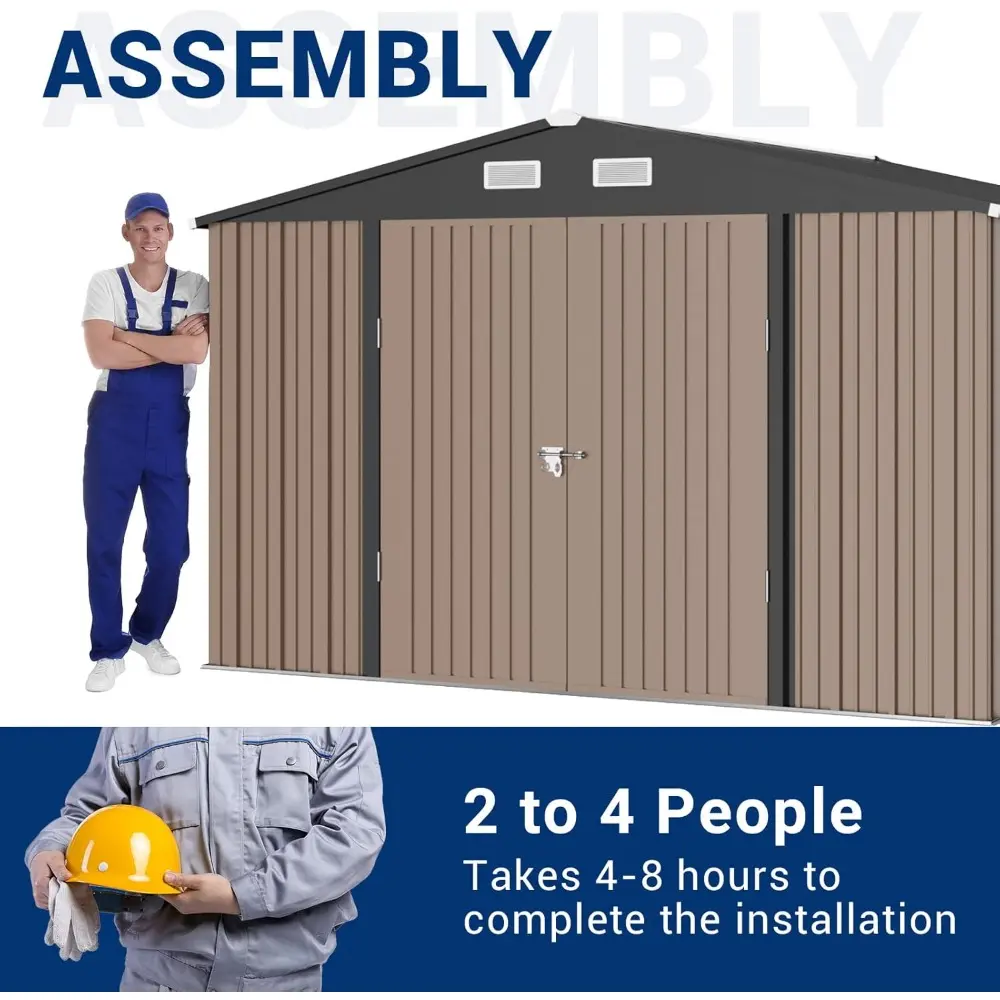 Outdoor Storage Shed 10x10 FT, Outside Sheds & Outdoor Storage Metal Galvanized Steel for Backyard, Patio, Lawn, Tool Shed with
