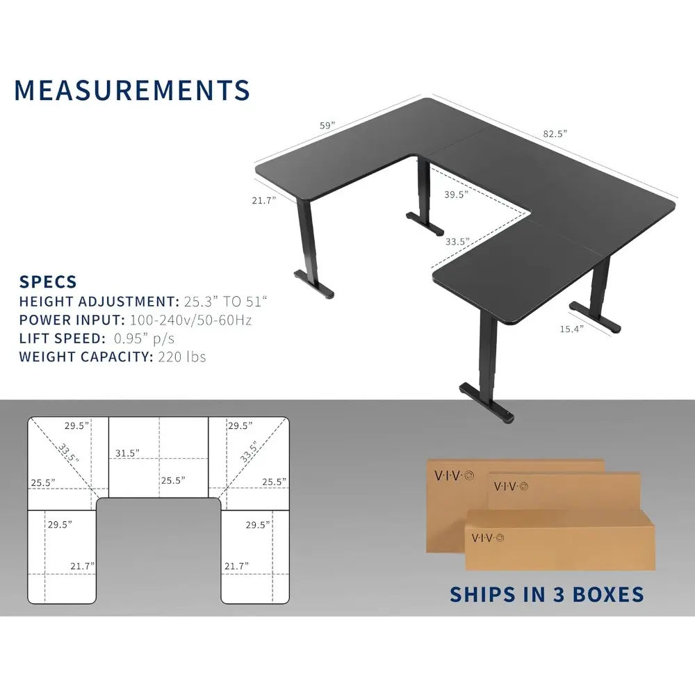Large U-Shaped 83 x 60 in Electric Standing Desk, Memory Height Adjustment, Black Top Black Frame, DESK-E4UBB