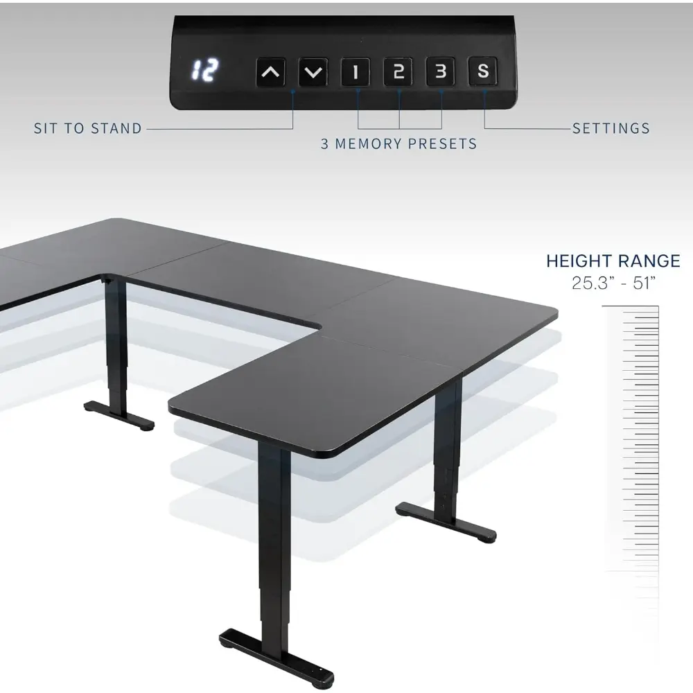 Large U-Shaped 83 x 60 in Electric Standing Desk, Memory Height Adjustment, Black Top Black Frame, DESK-E4UBB