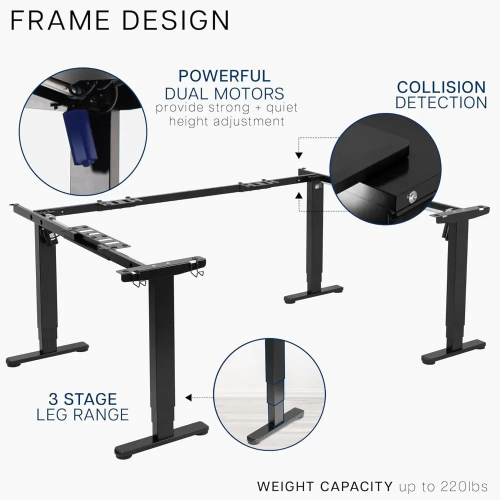 Large U-Shaped 83 x 60 in Electric Standing Desk, Memory Height Adjustment, Black Top Black Frame, DESK-E4UBB