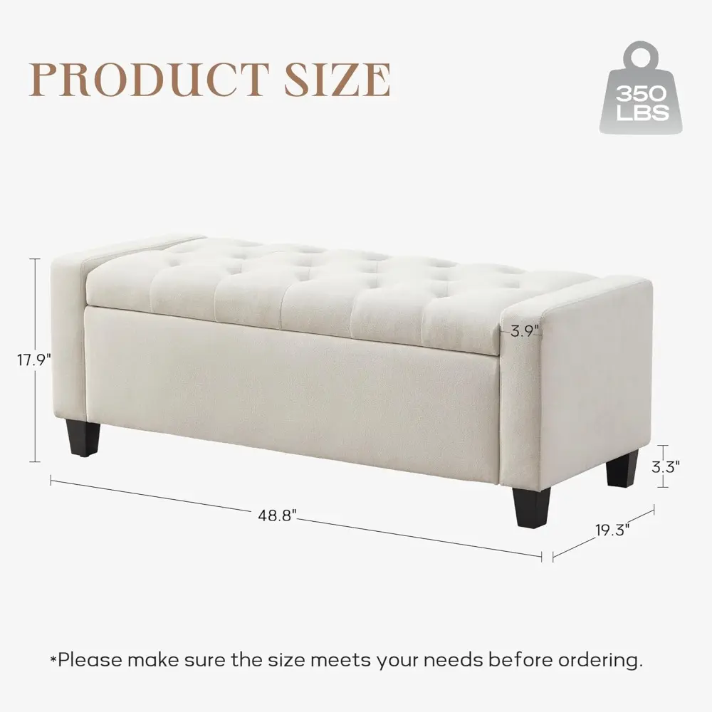 Ottoman with Storage, 48.8" Fabric Storage Ottoman Bench with Hinge, Bedroom Bench, Upholstered Benches with Seating for Living