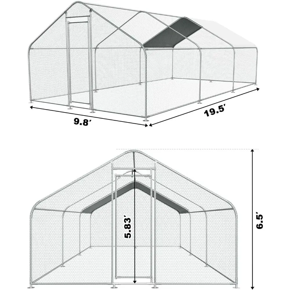 Chicken Coop Large Metal Chicken House Pen Outdoor for 40 Chickens Poultry Cage with Waterproof Cover for Rabbits Duck Walk-in C