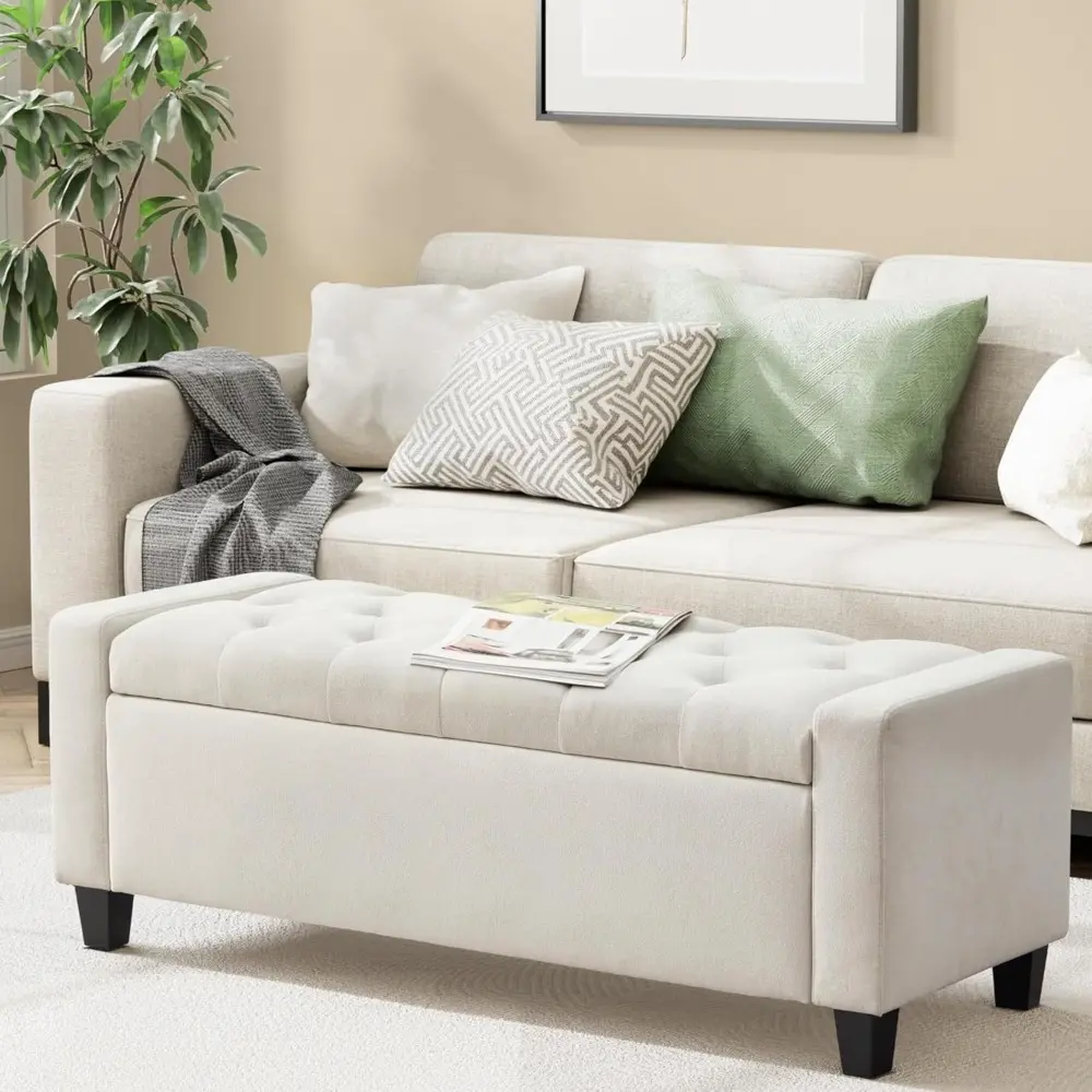 Ottoman with Storage, 48.8" Fabric Storage Ottoman Bench with Hinge, Bedroom Bench, Upholstered Benches with Seating for Living