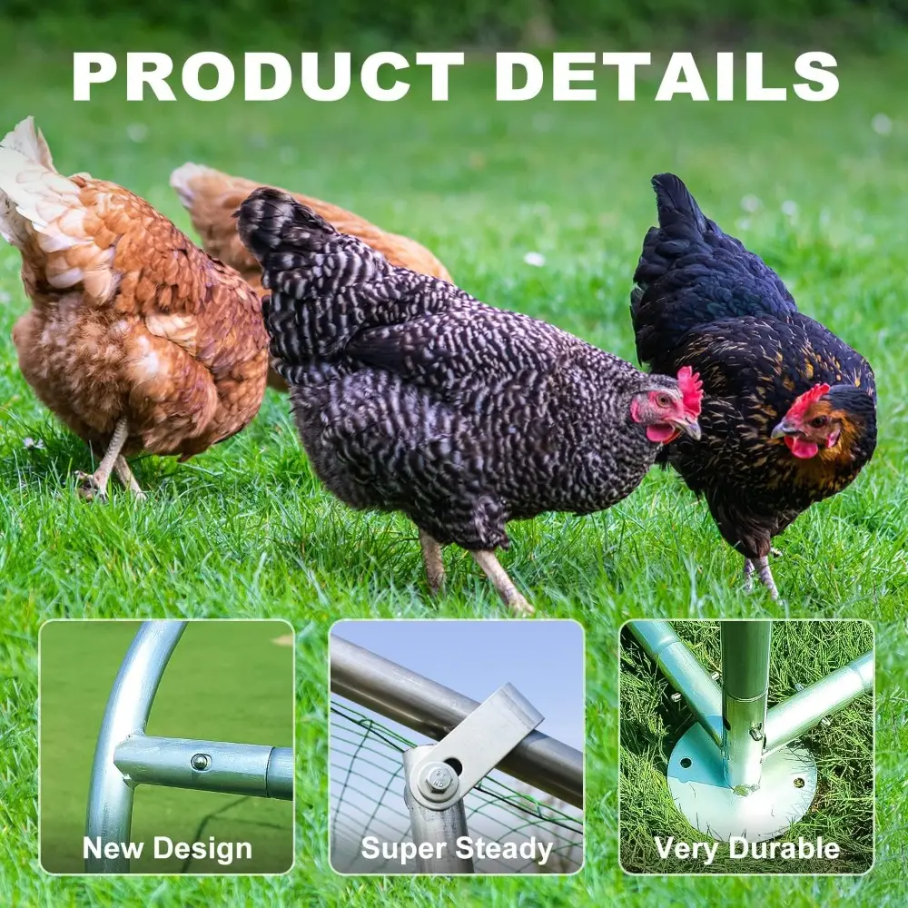 Chicken Coop Large Metal Chicken House Pen Outdoor for 40 Chickens Poultry Cage with Waterproof Cover for Rabbits Duck Walk-in C