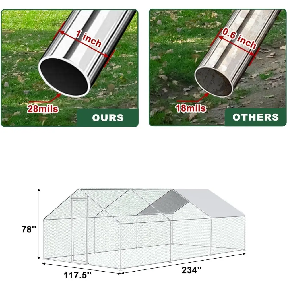 Chicken Coop Large Metal Chicken House Pen Outdoor for 40 Chickens Poultry Cage with Waterproof Cover for Rabbits Duck Walk-in C