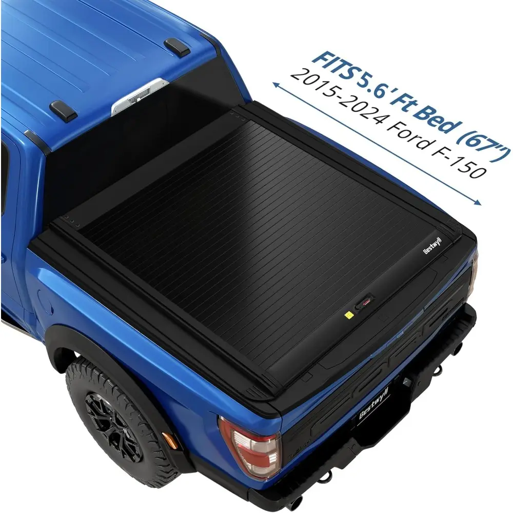 Retractable Hard Truck Bed Tonneau Cover Fits 2015-2024 Ford F-150 5.6 Ft Bed (incl. Raptor/Lightning) Truck Bed Matte Black Alu