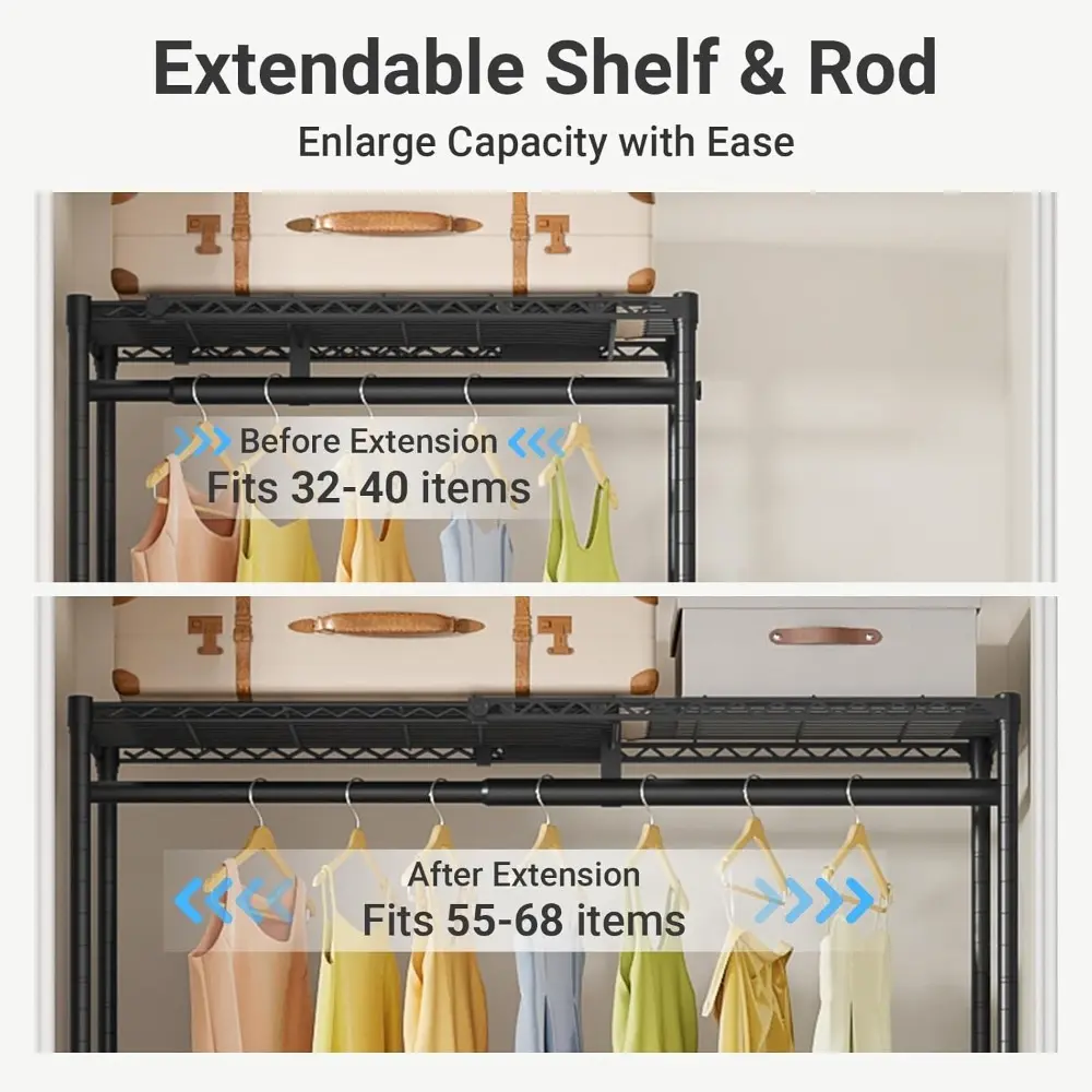 X1 Plus Expandable Reach-in Closet Adjustable from 2'8" to 4'6" with Adjustable Shelves and Hanger Rods Clothes Rack Heavy Duty