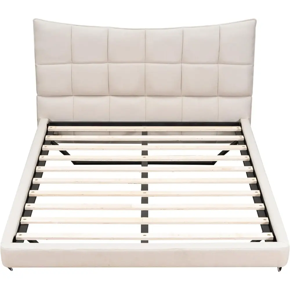 Full Size Upholstered Platform Bed with LED Lights,USB Ports and Outlets,Linen Fabric,Beige