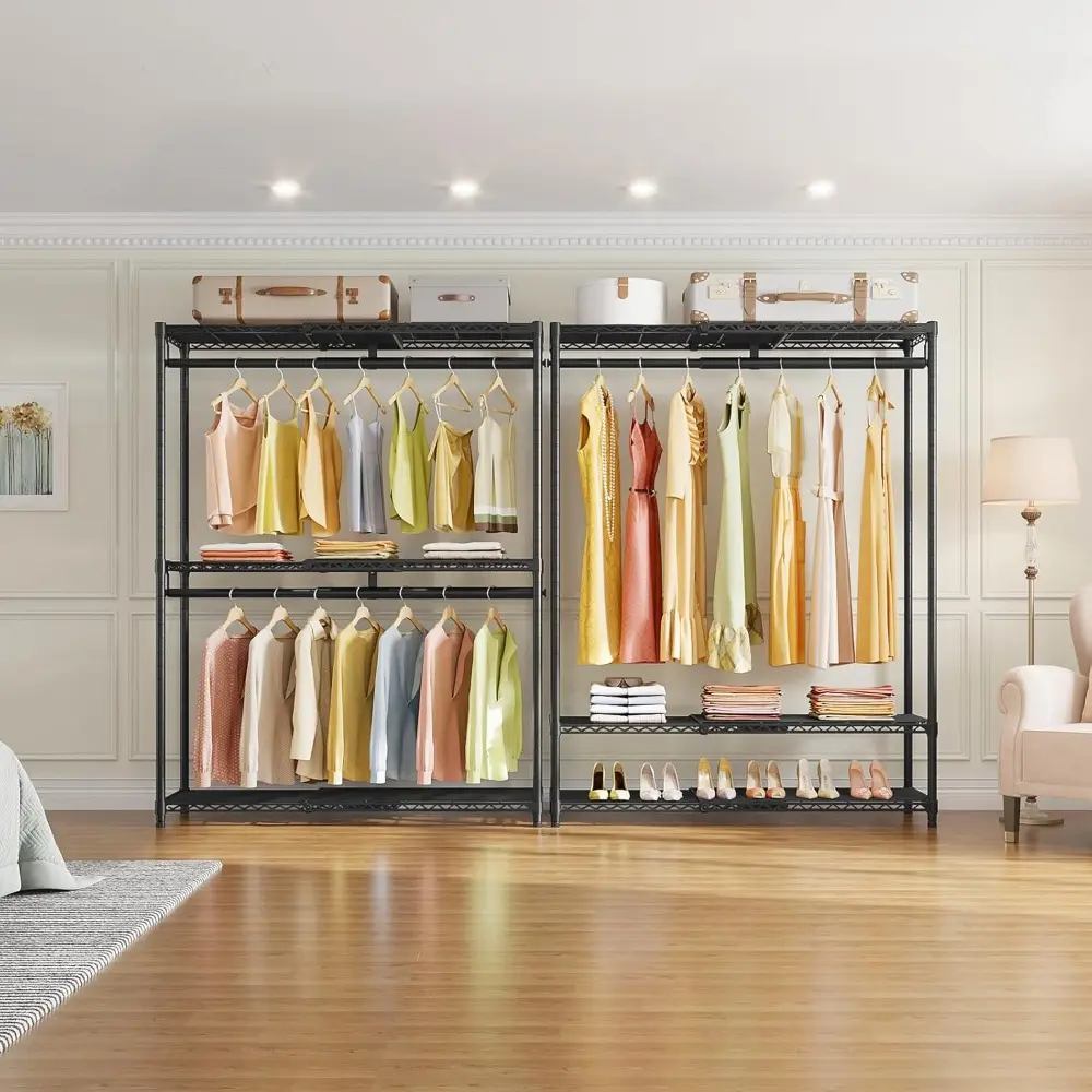 X1 Plus Expandable Reach-in Closet Adjustable from 2'8" to 4'6" with Adjustable Shelves and Hanger Rods Clothes Rack Heavy Duty