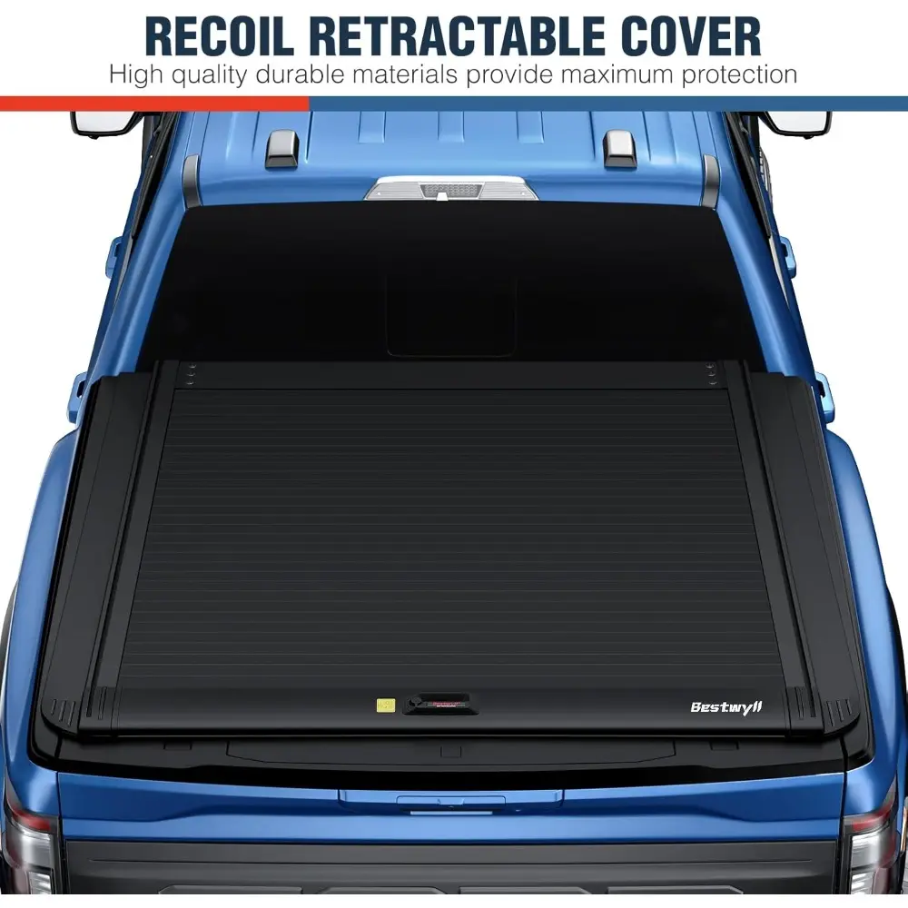 Retractable Hard Truck Bed Tonneau Cover Fits 2015-2024 Ford F-150 5.6 Ft Bed (incl. Raptor/Lightning) Truck Bed Matte Black Alu