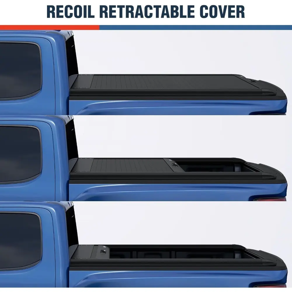 Retractable Hard Truck Bed Tonneau Cover Fits 2015-2024 Ford F-150 5.6 Ft Bed (incl. Raptor/Lightning) Truck Bed Matte Black Alu