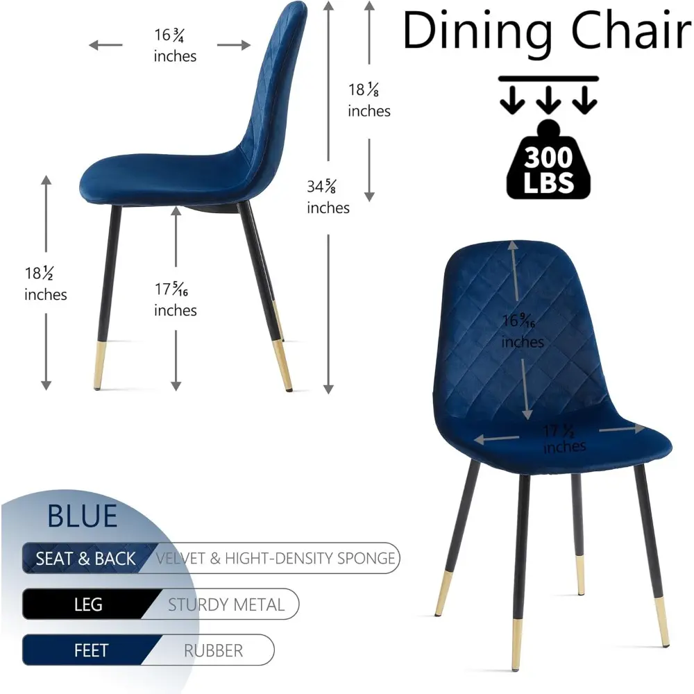 Modern Armless Dining Chair Set of 4, High Back Side Chair, Navy Blue