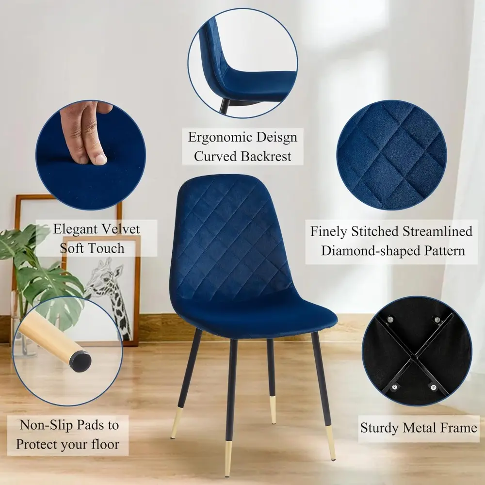 Modern Armless Dining Chair Set of 4, High Back Side Chair, Navy Blue