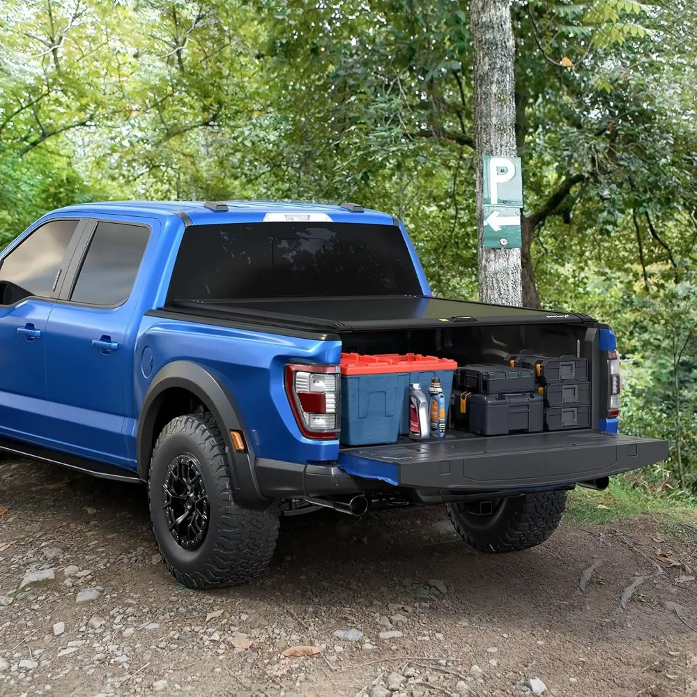 Retractable Hard Truck Bed Tonneau Cover Fits 2015-2024 Ford F-150 5.6 Ft Bed (incl. Raptor/Lightning) Truck Bed Matte Black Alu