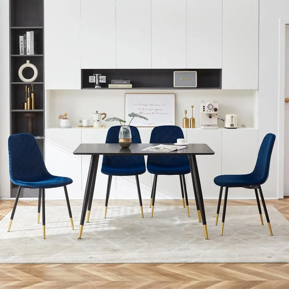 Modern Armless Dining Chair Set of 4, High Back Side Chair, Navy Blue